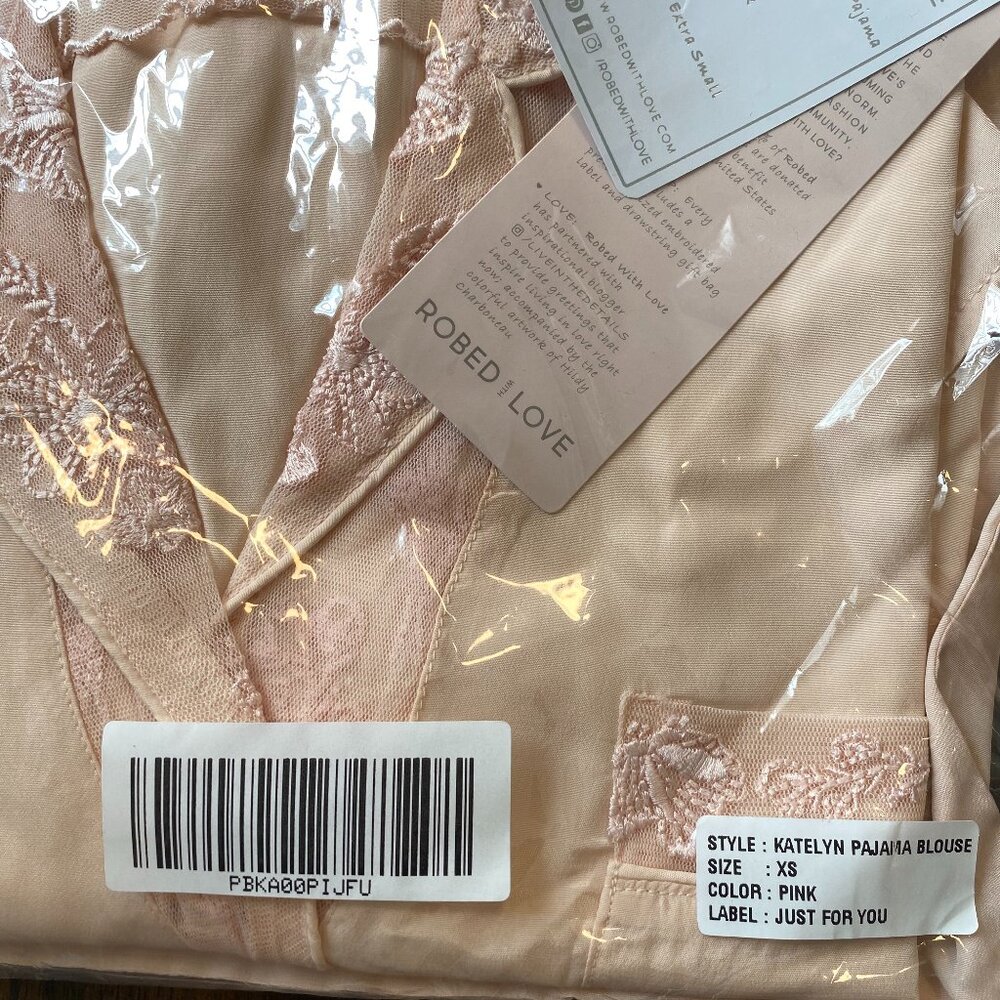 Robed With Love, Katelyn Pajama Blouse, XS, Pink